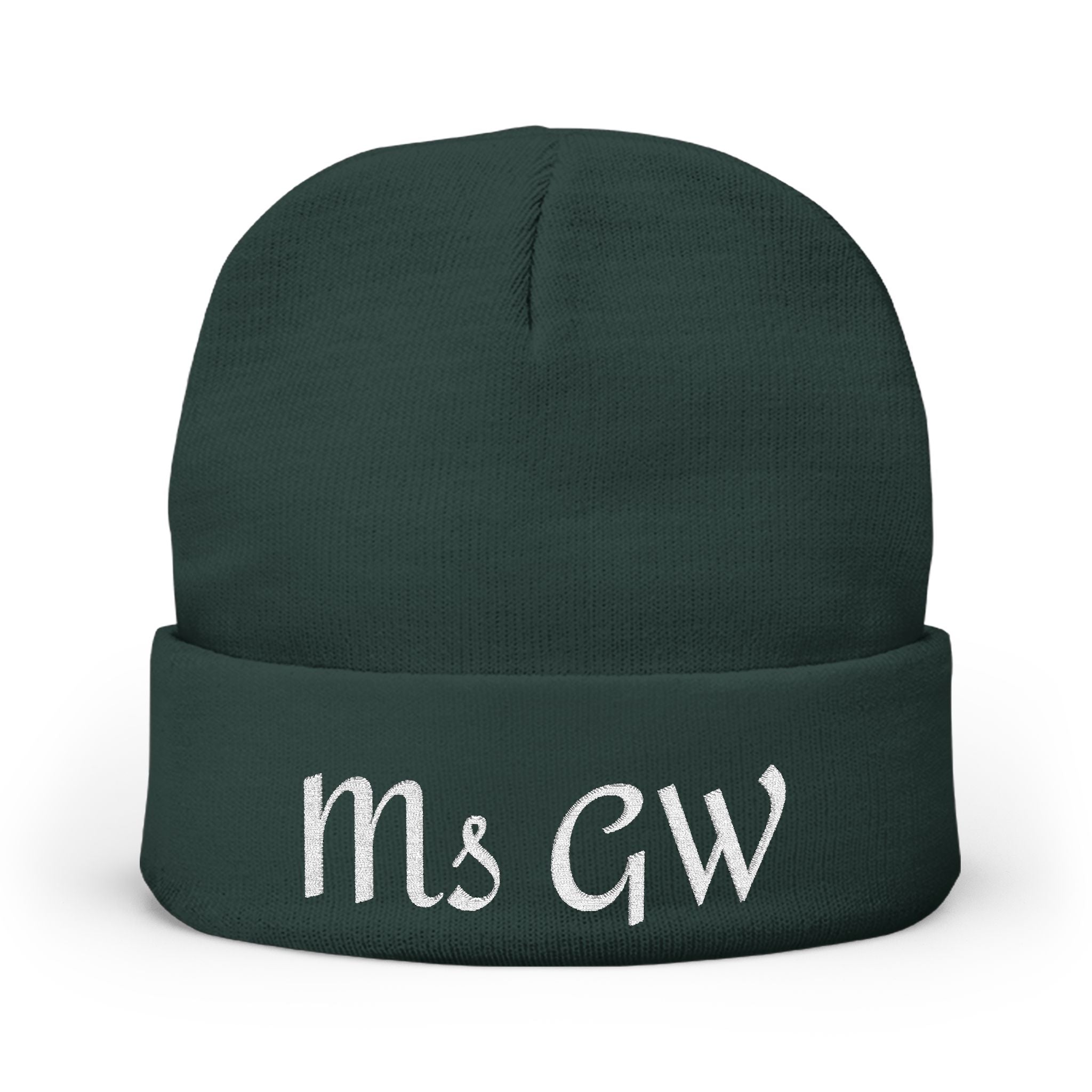 Embroidered Monogram Knit Beanie - Personalized 'Ms GW' Winter Hat