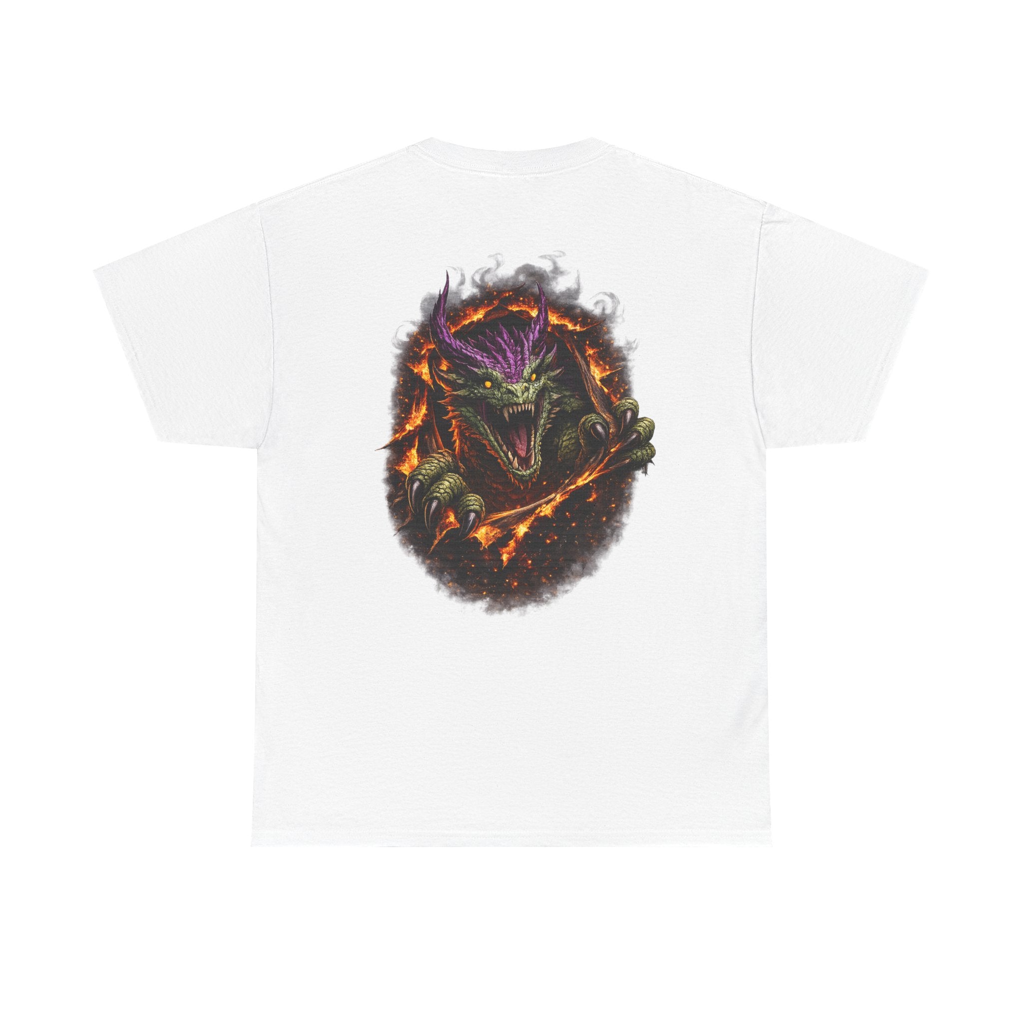 Dragon Flames Graphic Tee — Fiery Serpent Back Print