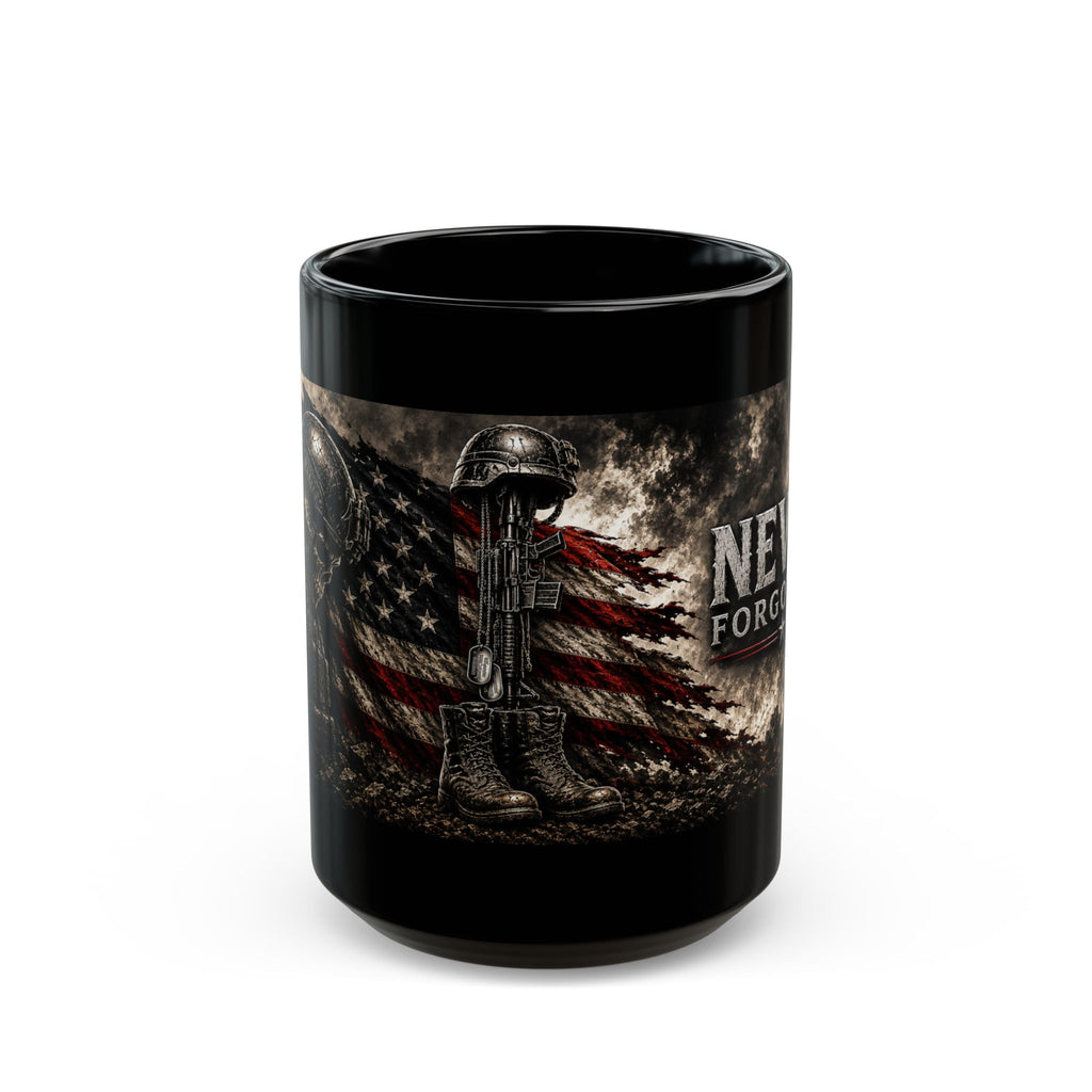 Never Forgotten Memorial Mug — Veteran Tribute Black Coffee Cup