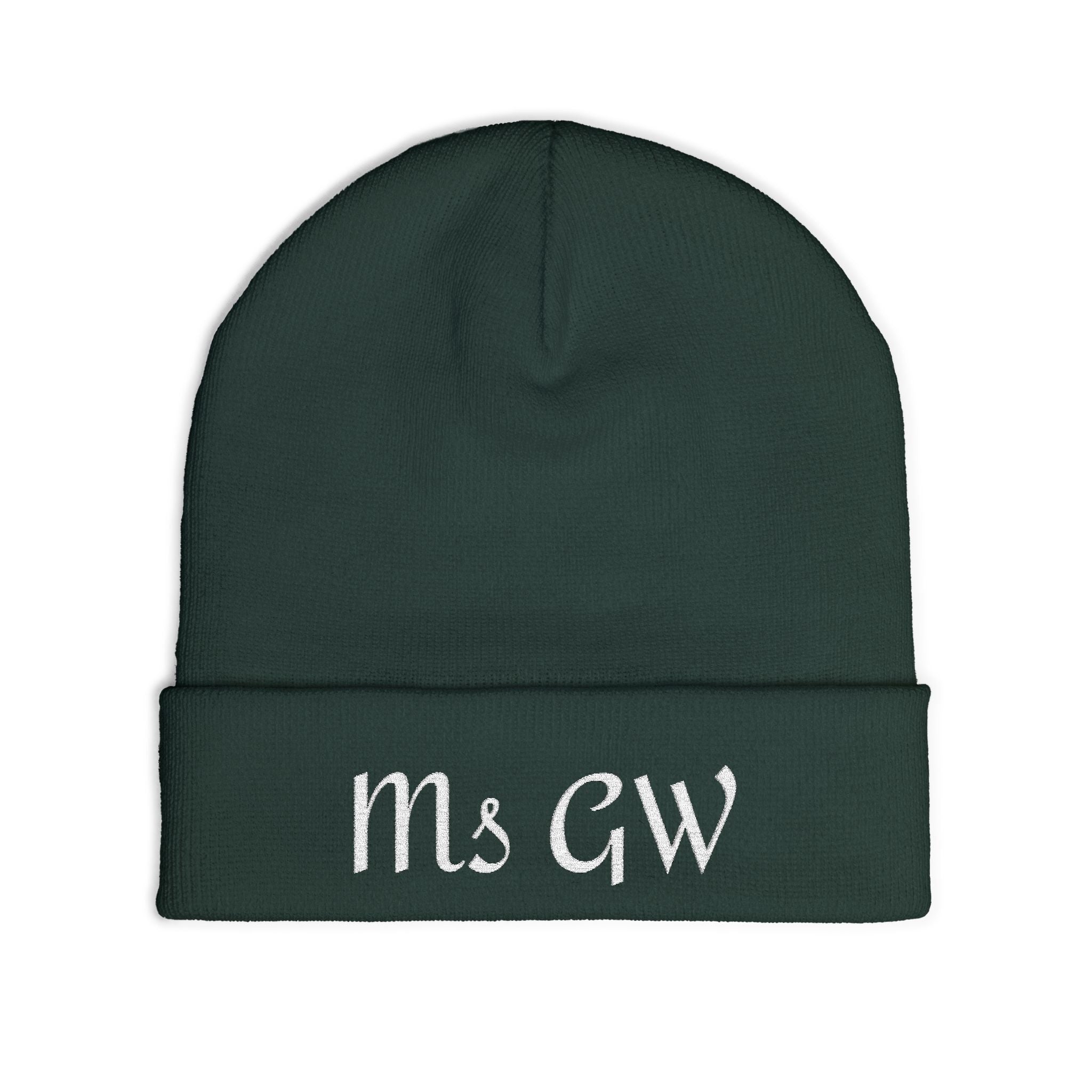 Embroidered Monogram Knit Beanie - Personalized 'Ms GW' Winter Hat