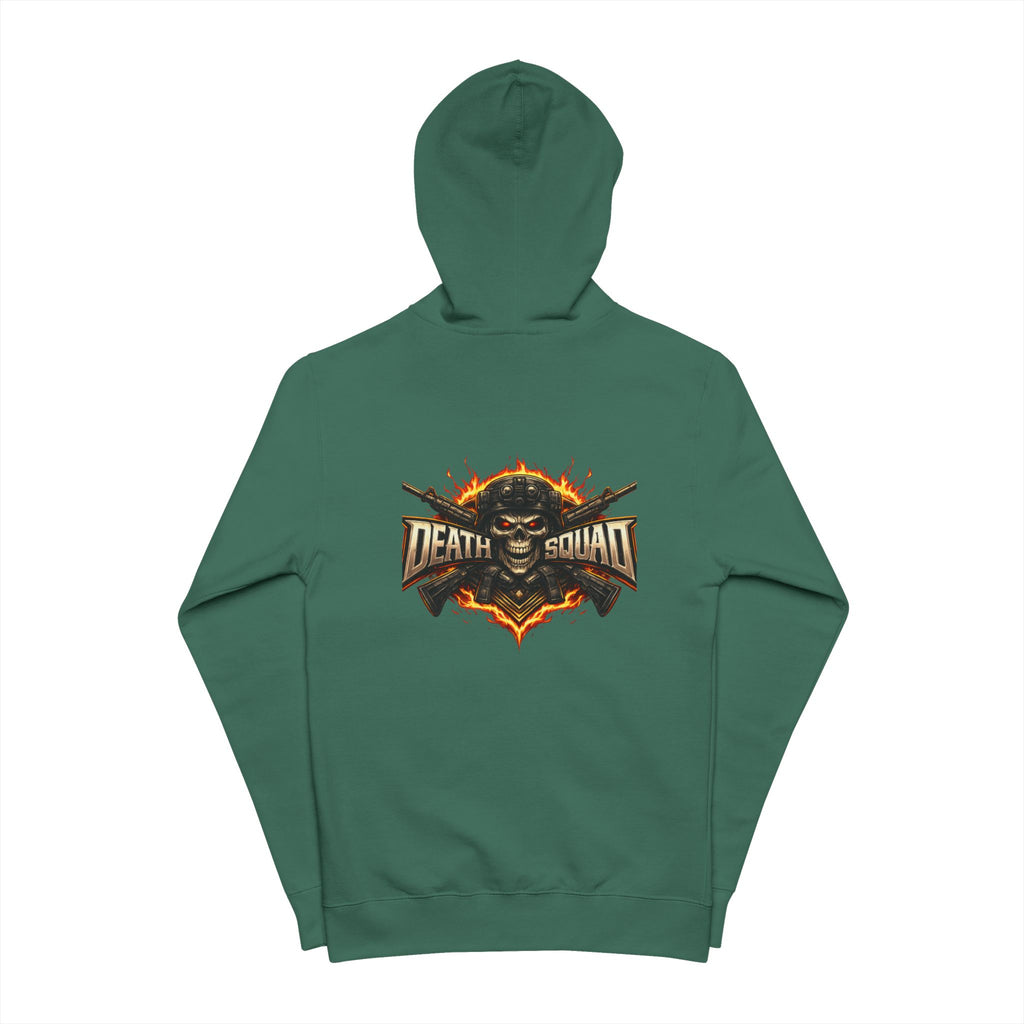 Death Squad Graphic Hoodie - Gothic Skull Zippered Fleece