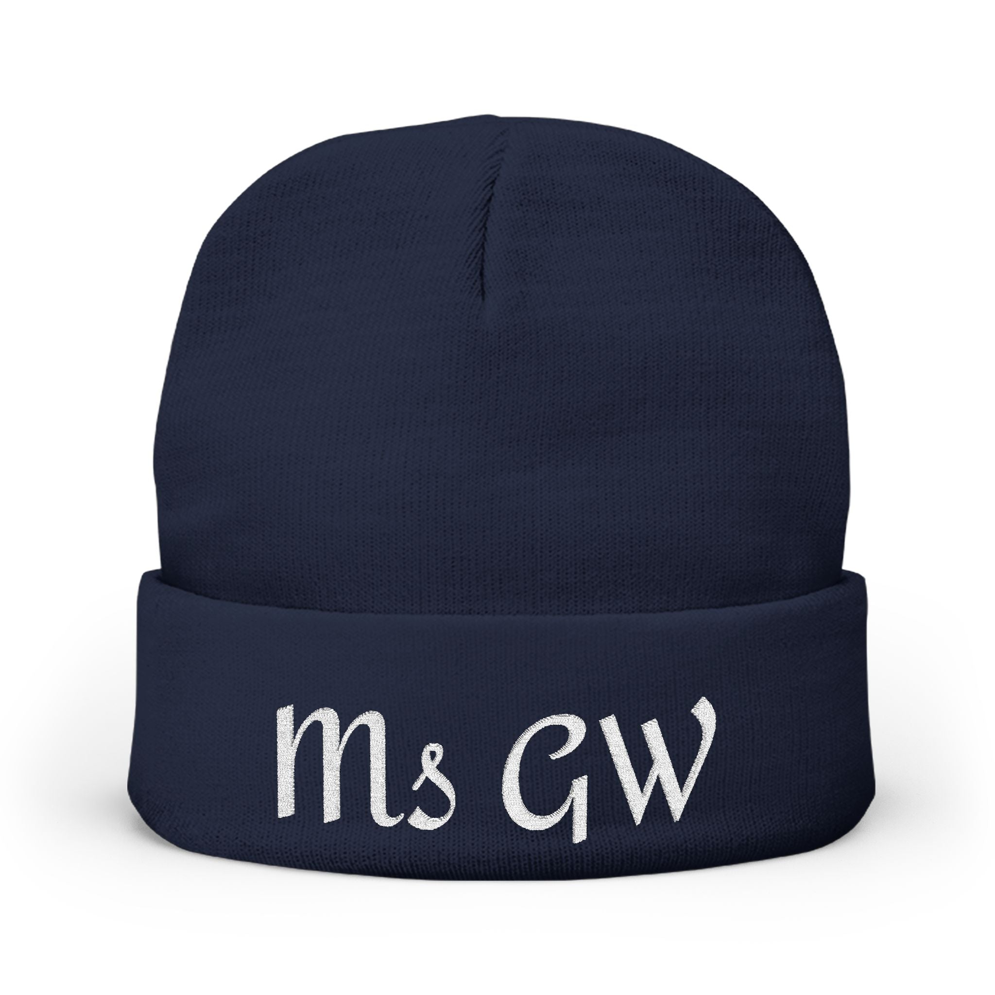 Embroidered Monogram Knit Beanie - Personalized 'Ms GW' Winter Hat
