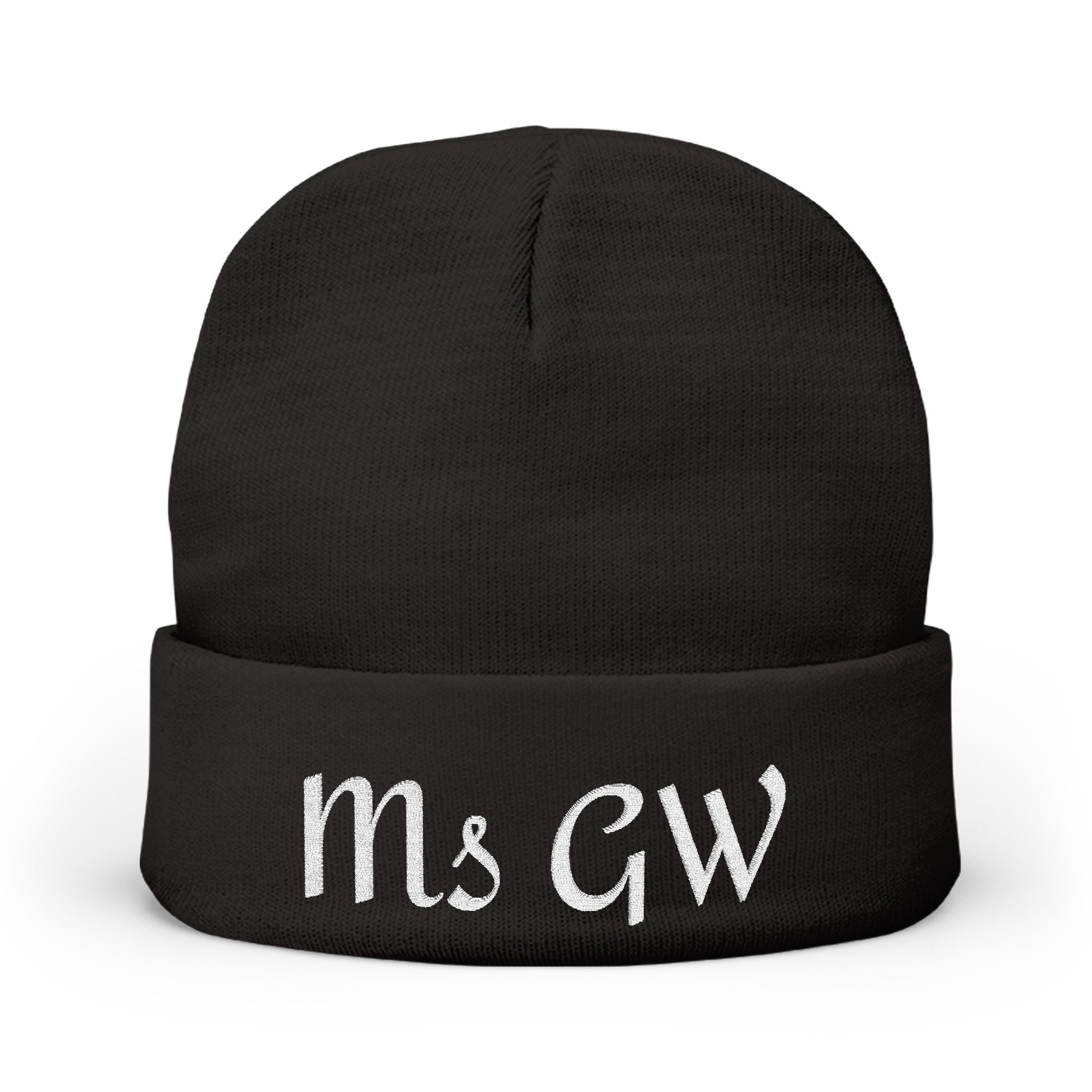 Embroidered Monogram Knit Beanie - Personalized 'Ms GW' Winter Hat