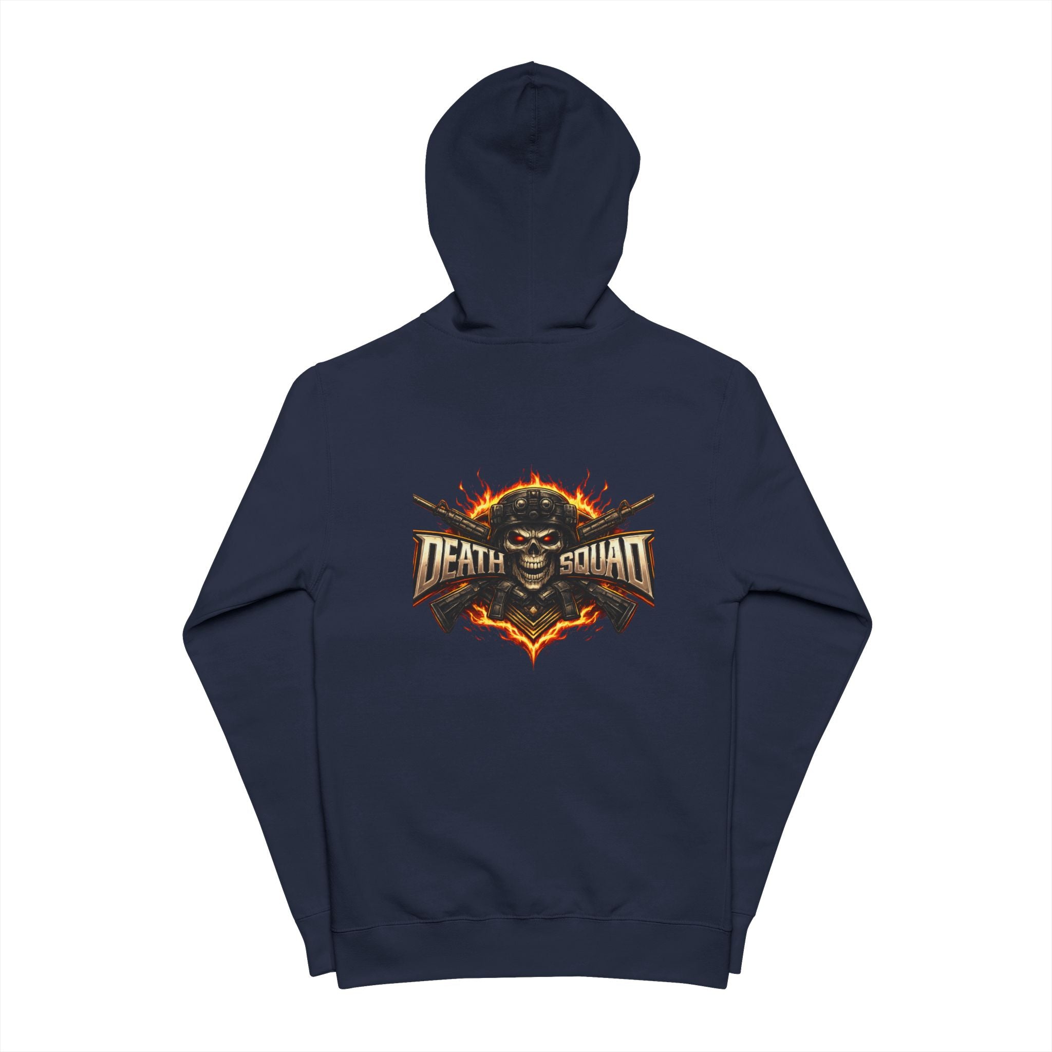 Death Squad Graphic Hoodie - Gothic Skull Zippered Fleece