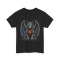 Dragon Wolf Graphic Tee — Dark Fantasy Winged Wolf with Green Eyes & Fiery Heart