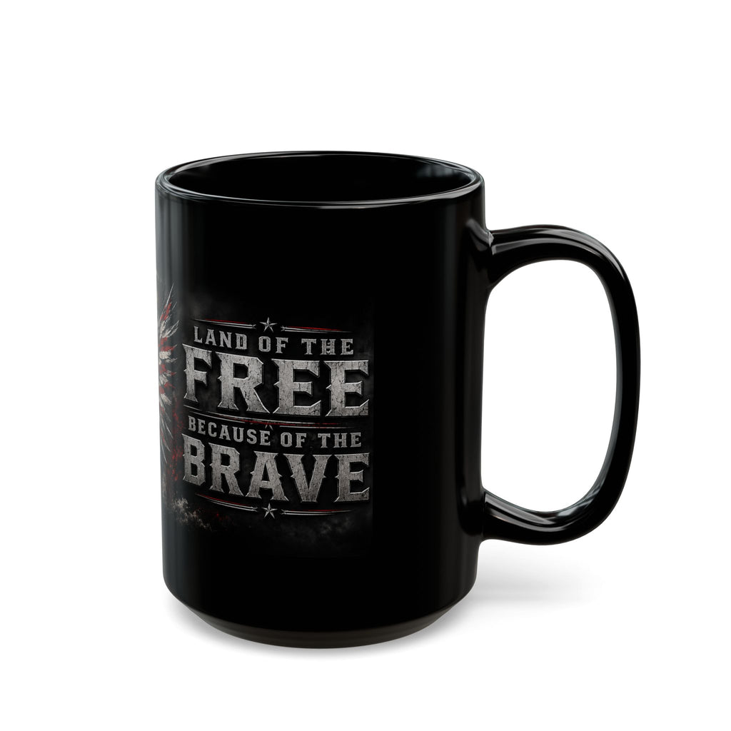 Patriotic Eagle Mug — "Land of the Free Because of the Brave" Black Coffee Cup
