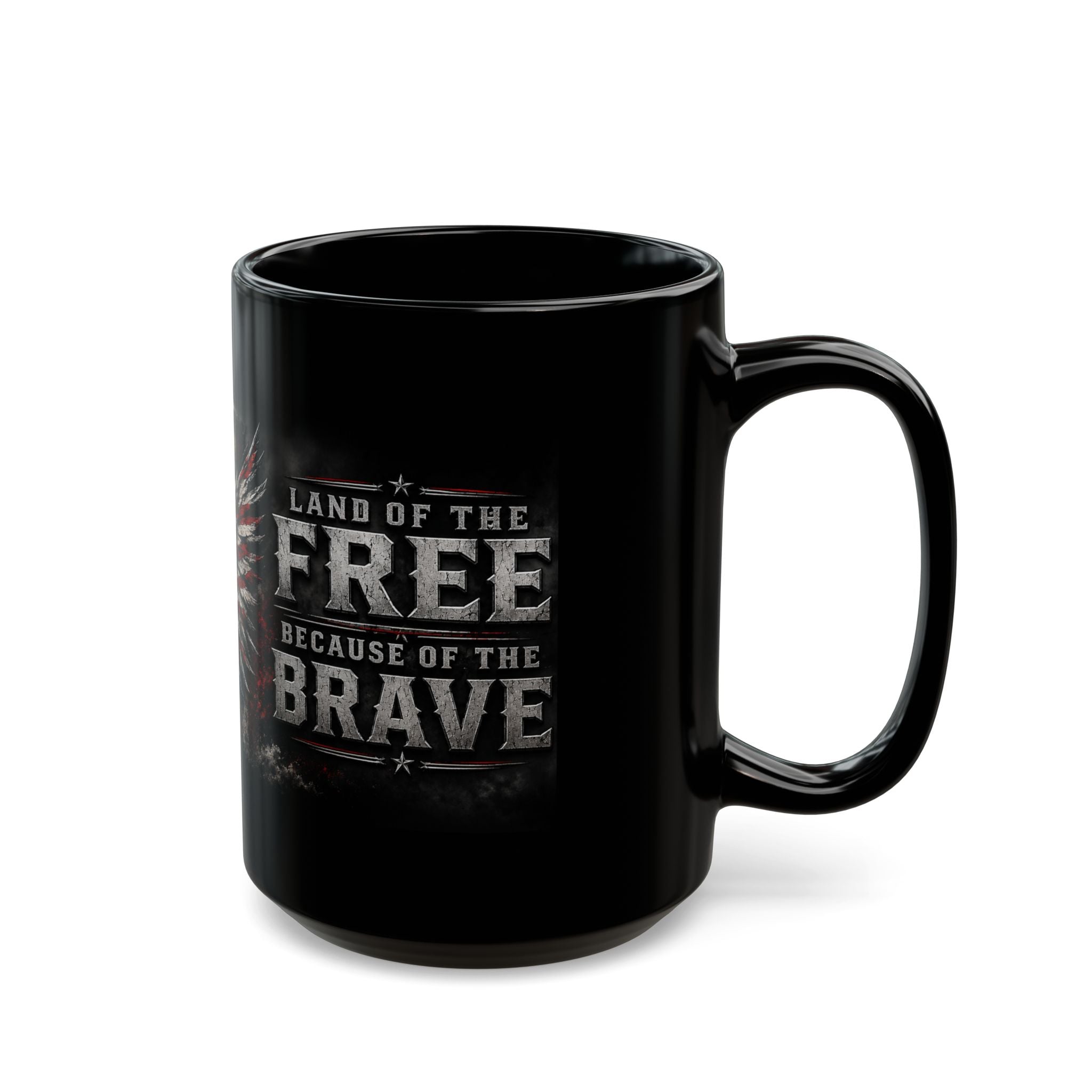 Patriotic Eagle Mug — "Land of the Free Because of the Brave" Black Coffee Cup