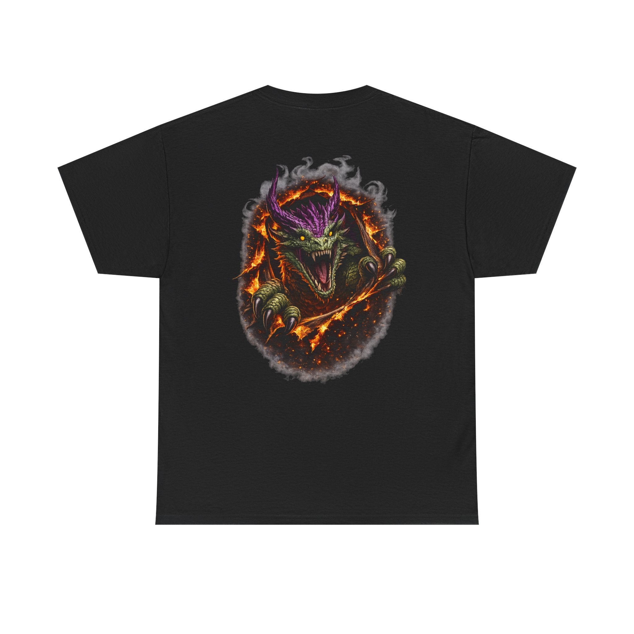 Dragon Flames Graphic Tee — Fiery Serpent Back Print