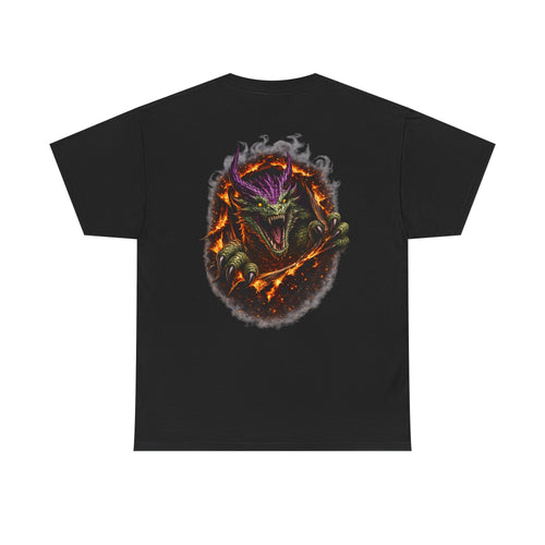 Dragon Flames Graphic Tee — Fiery Serpent Back Print