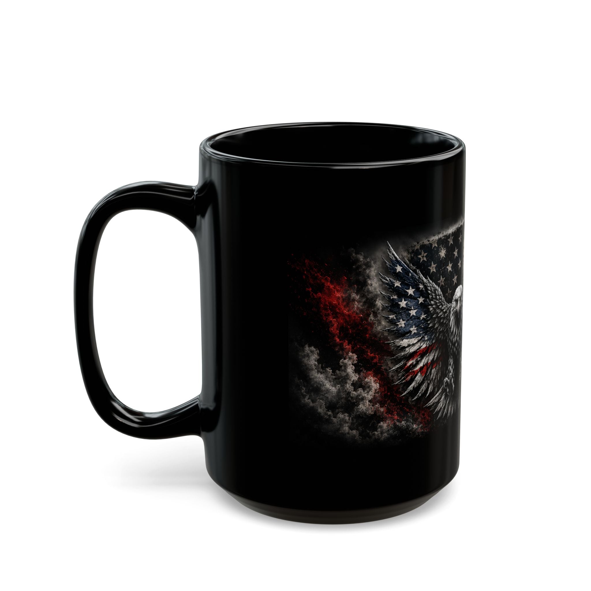 Patriotic Eagle Mug — "Land of the Free Because of the Brave" Black Coffee Cup