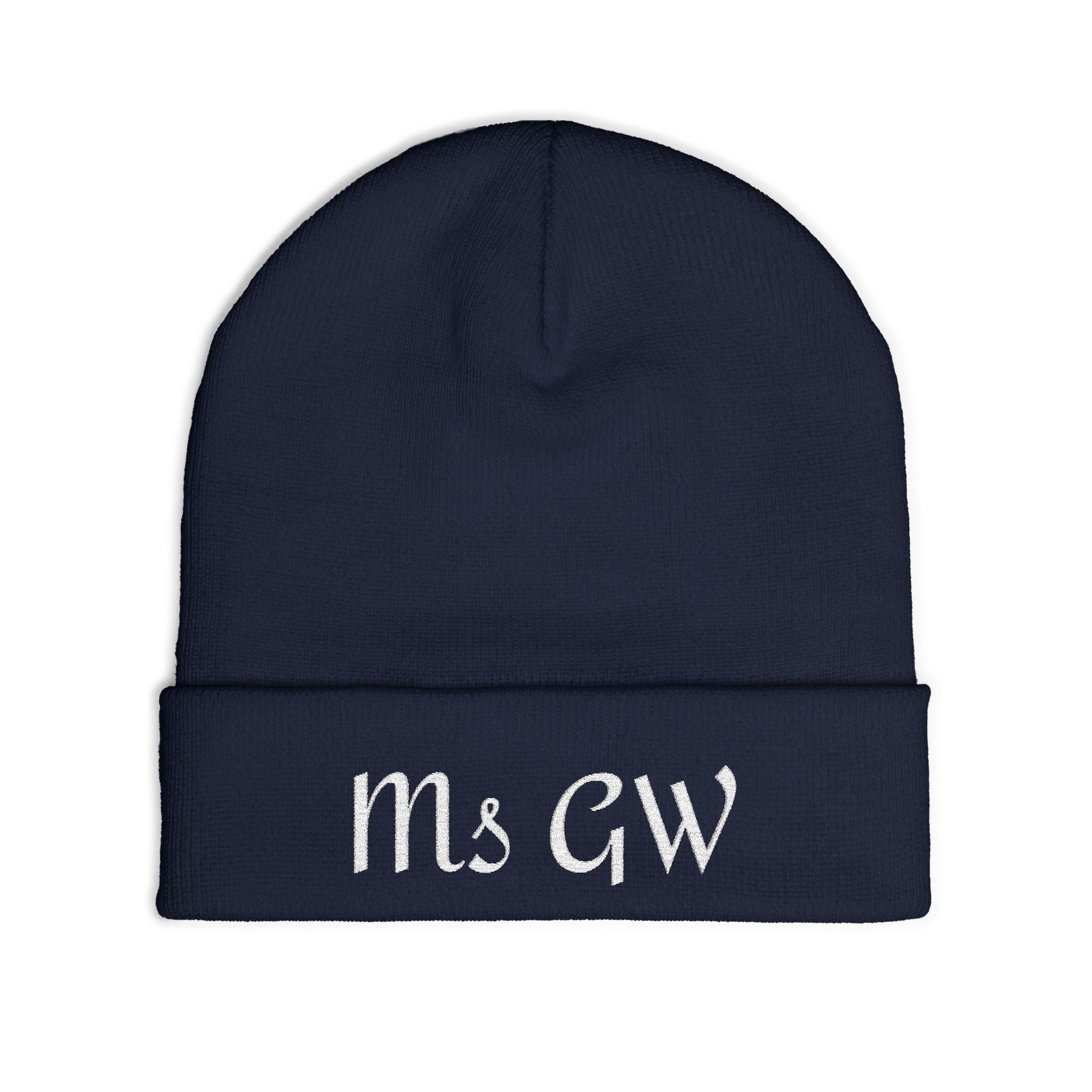 Embroidered Monogram Knit Beanie - Personalized 'Ms GW' Winter Hat