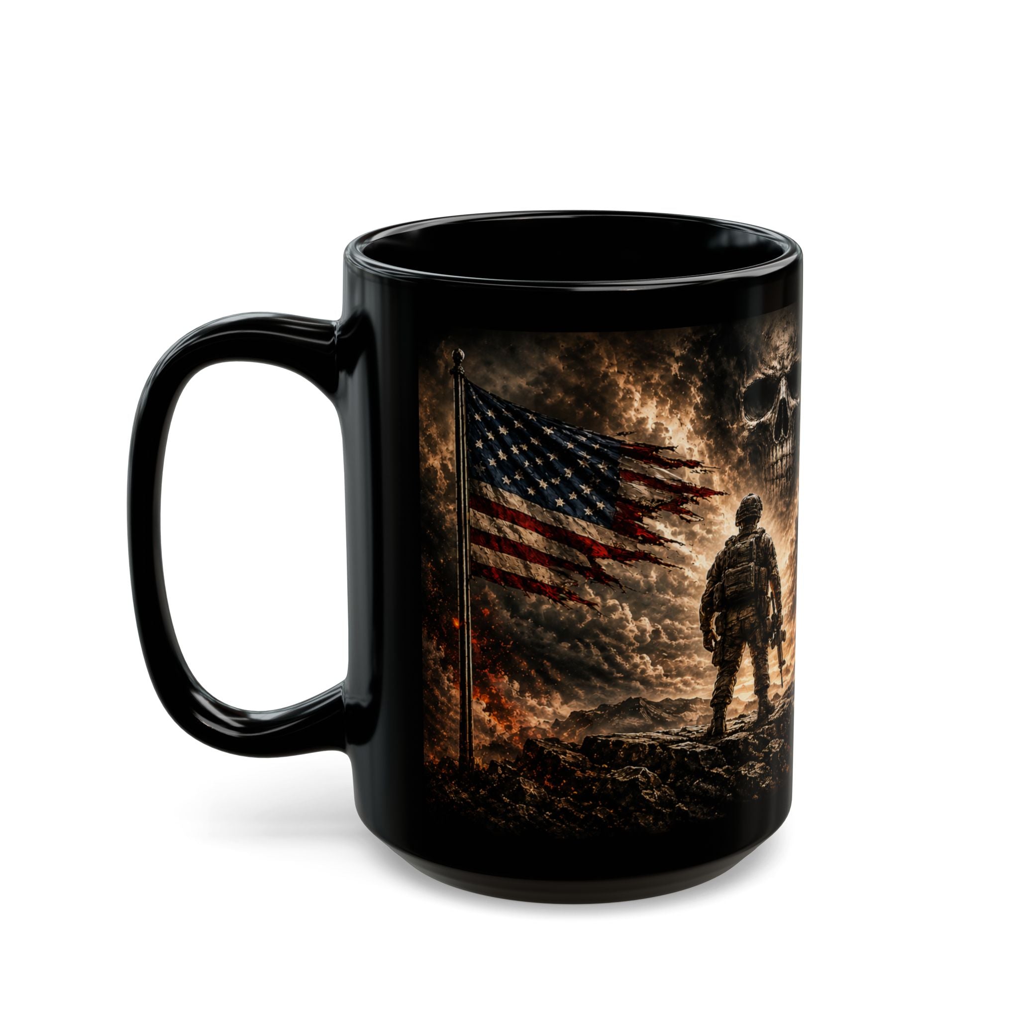 The Cost of Freedom Black Mug – Patriotic Military Skull Coffee Cup 15oz
