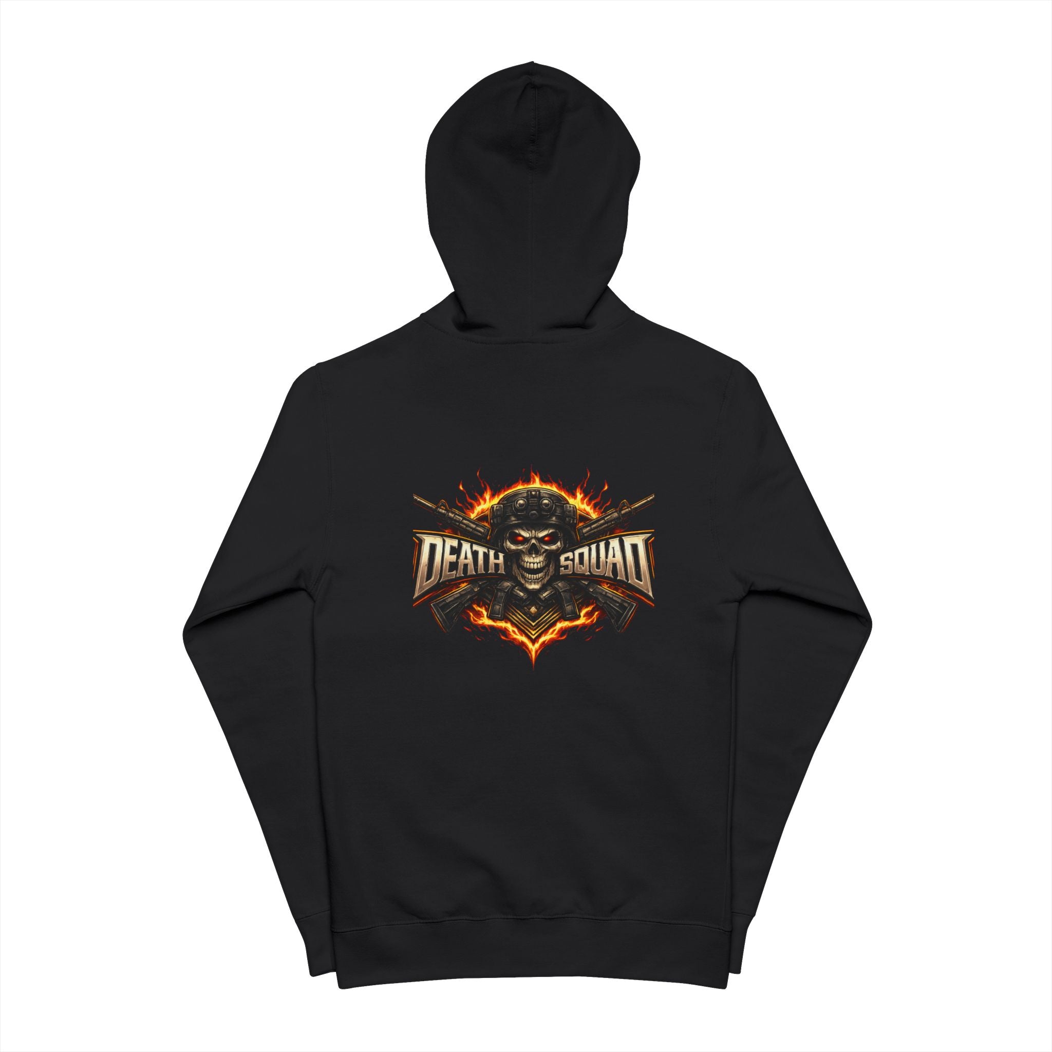 Death Squad Graphic Hoodie - Gothic Skull Zippered Fleece