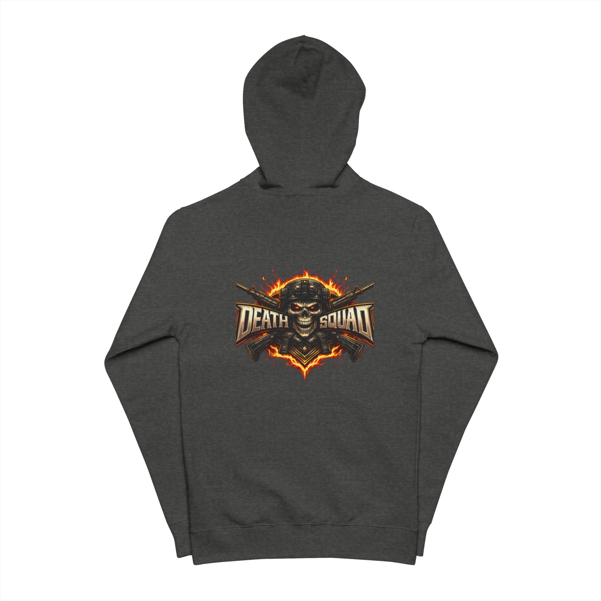 Death Squad Graphic Hoodie - Gothic Skull Zippered Fleece